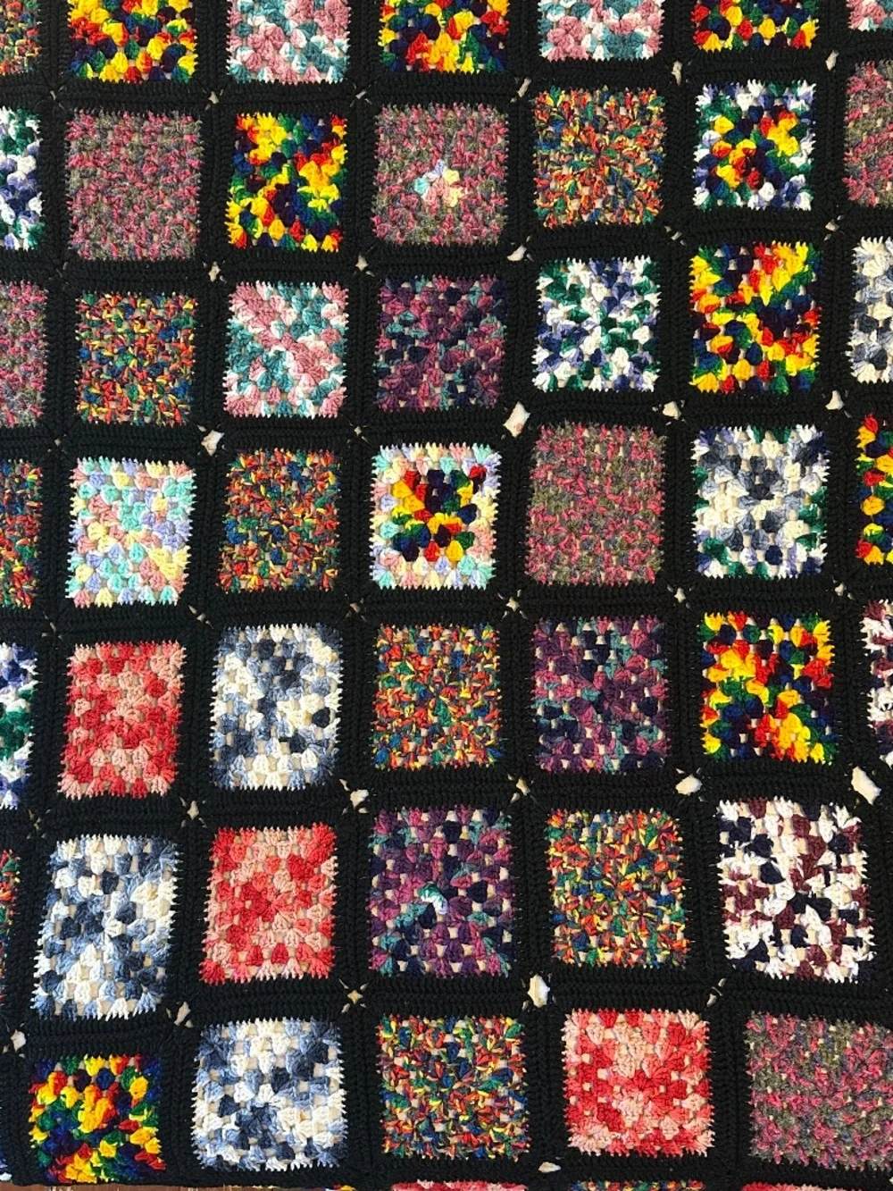 Handmade Granny Square Blanket Crochet Multicolor 42x68